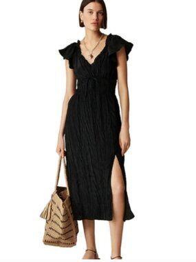 J. Crew Palermo Viscose-Blend Crinkle Midi Dress Black M